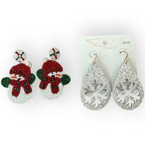 Holiday Earring Bundle – Snowman Statement Earrings + Virtue Snowflake Teardrops